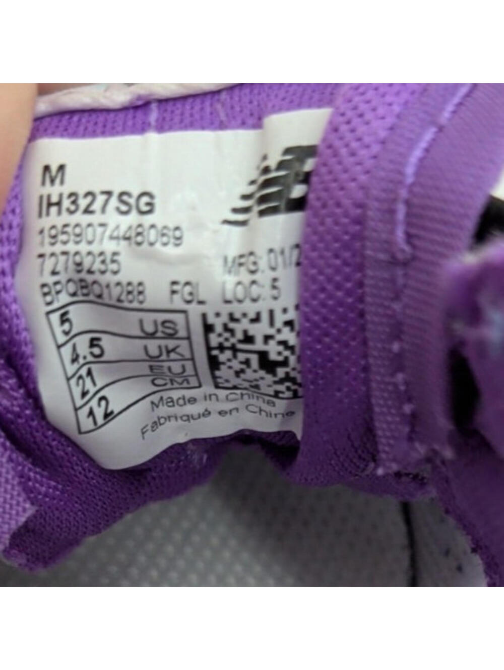 New Balance 327 Infant/Toddler Shoes SZ 5, Violet/Blue Dalmatian - Picture 8 of 9